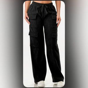 🆕Black Cargo Corduroy Pants -Wide Straight Leg